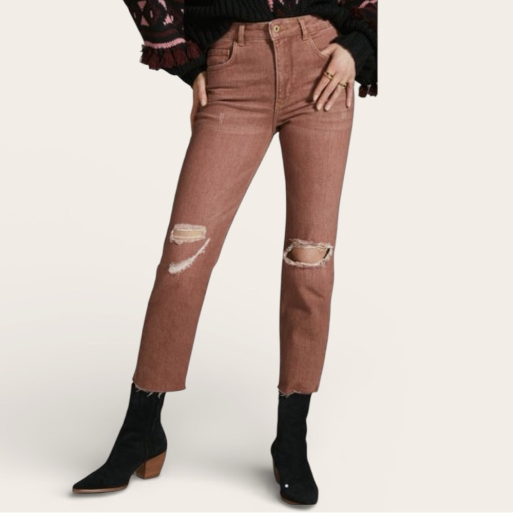 Dusty Rose Distressed Straight Leg Jeans Pilcro Anthropologie Size 28